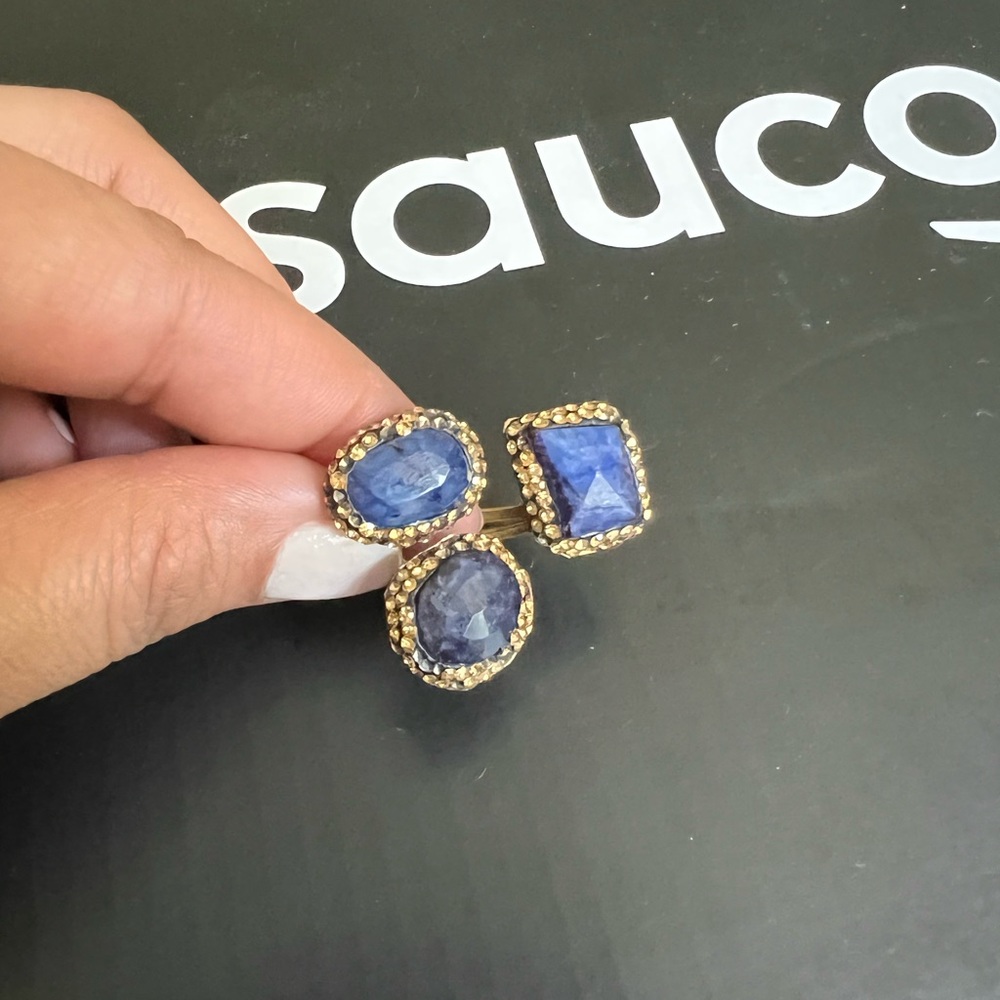 3 Stone Lapis Gold Ring